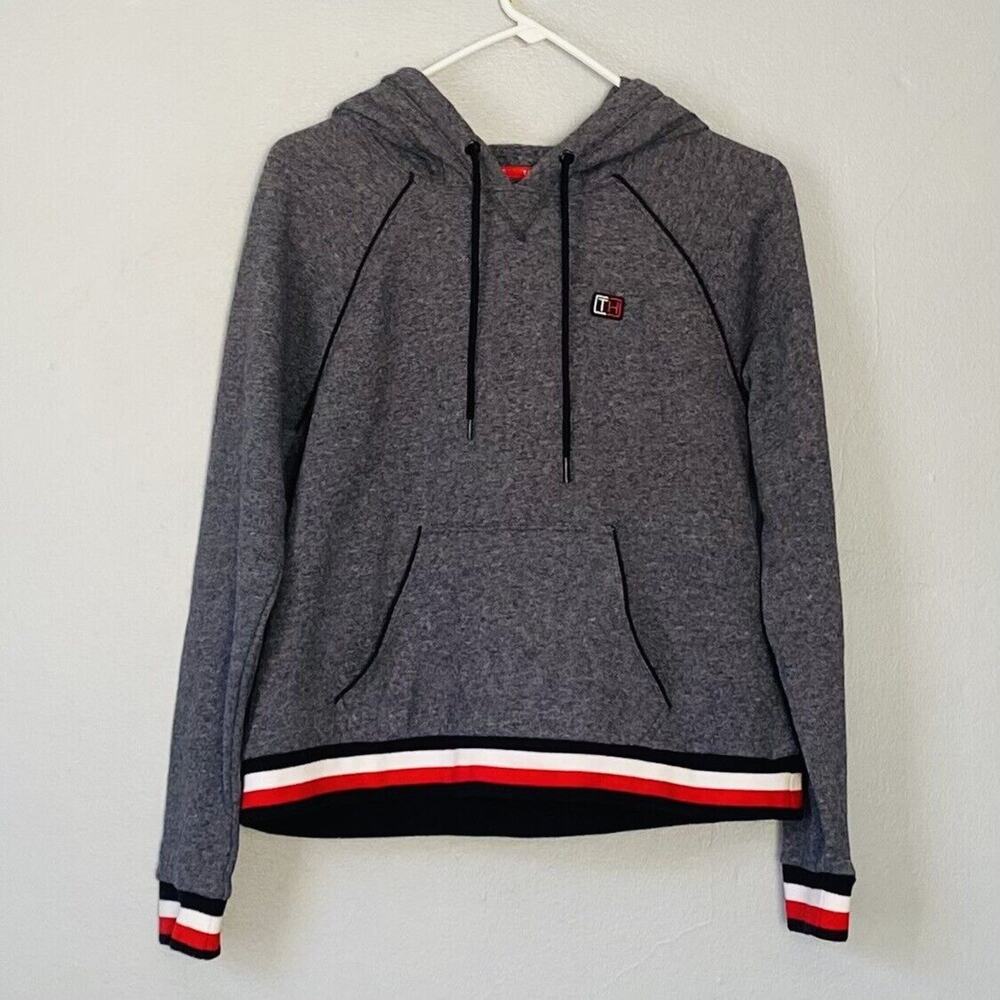 Tommy Hilfiger Hoodie Womens Medium Heather Blue Pullover Spellout Logo Preppy